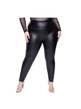 Faux Leather Leggings High Waisted Skinny Stretch Plus Size 5XL